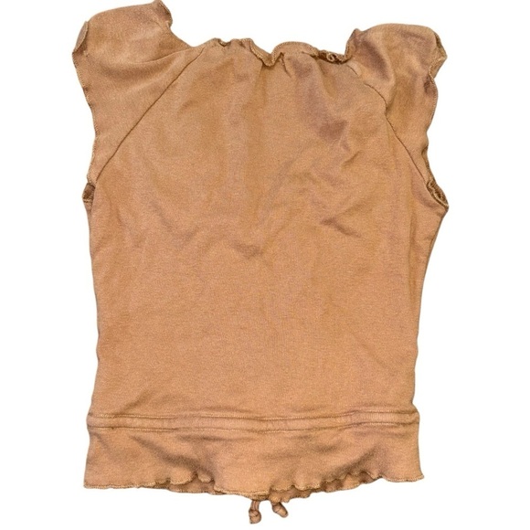Guess Jeans Tan Lettuce Trim Sleeveless Blouse Women’s XS Draw String Waist Y2K - Picture 4 of 12